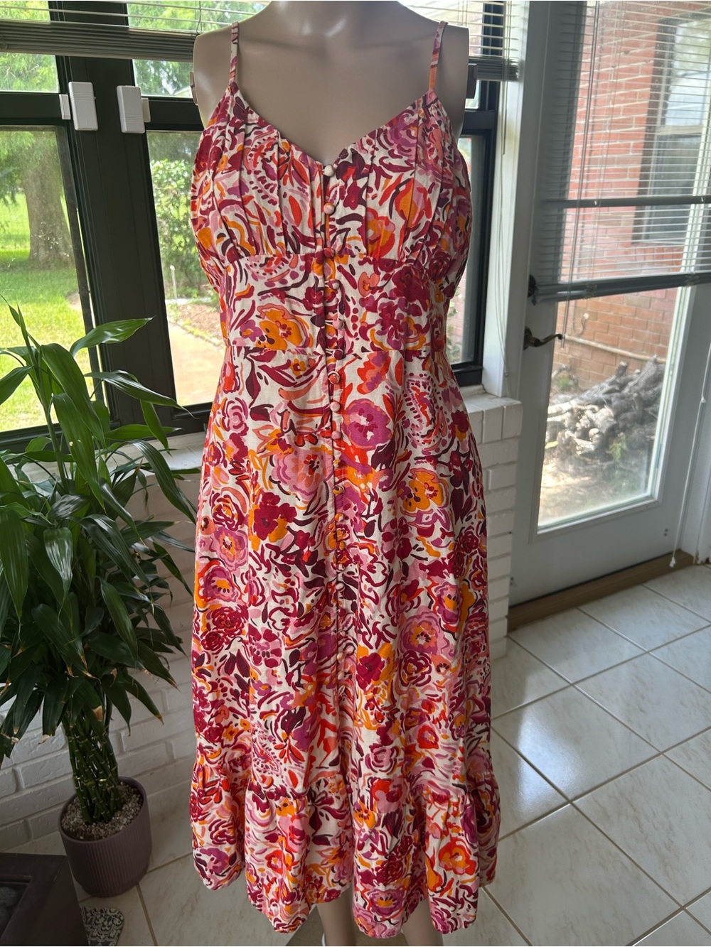 Sleeveless Floral Midi Dress in Pink & Orange